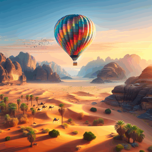 Disfrutar de un paseo en globo aerostático sobre Wadi Rum.